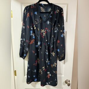 Ann Taylor navy blue Floral Long-Sleeve V-Neck Dress